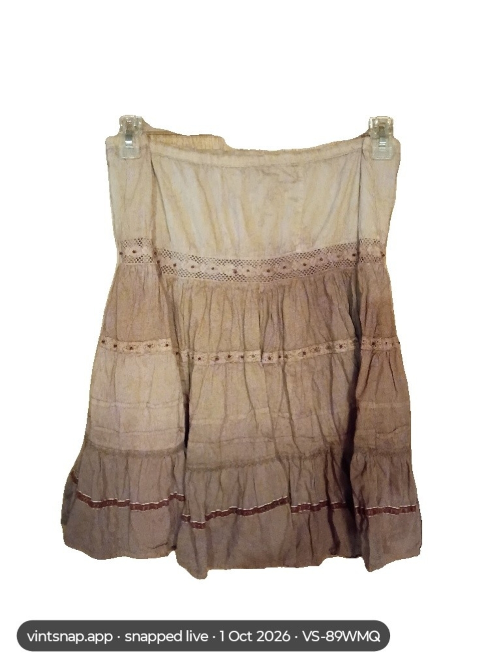 Boho Gypsy Sisters Tiered Lace Eyelet Skirt in Beige and Taupe